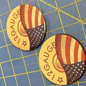 12 Gauge American Flag Car 2.5" Rubber Coasters Lot of 2